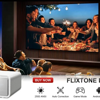 플릭스톤 4000 안시 풀 HD 프로젝터 4K D10S 3G 128G 빔 프로젝터 홈 시어터 비디오 안드로이드 15 스마트 TV